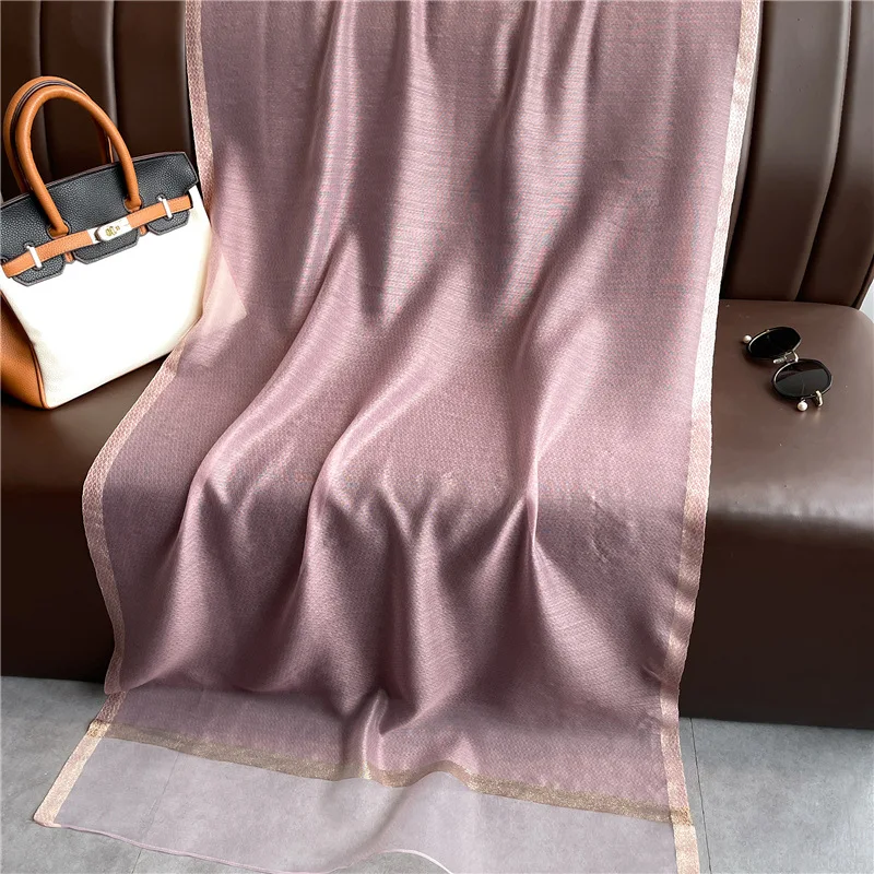 Modischer Luxus Einfarbiger Langer Seidenschal für Damen Weicher Glatter Schal Kopftuch Hijab Outdoor-Schal Langer Umhang Strandtuch – Detail 4