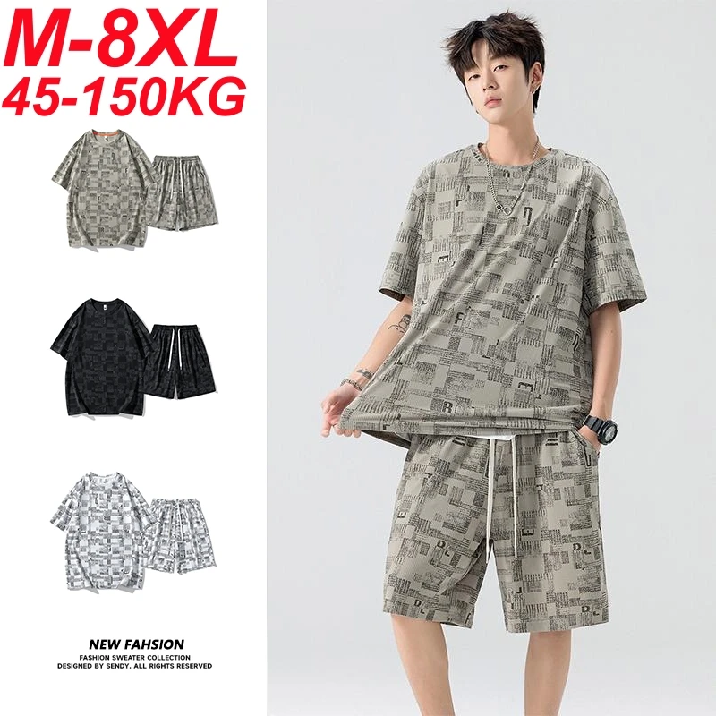 Big Size 8xl 7xl Quick Dry T-Shirt+Shorts 2 Pieces Tracksuit Sets Men Breathable Short Sleeve T Shirts Oversized Sportswear Male