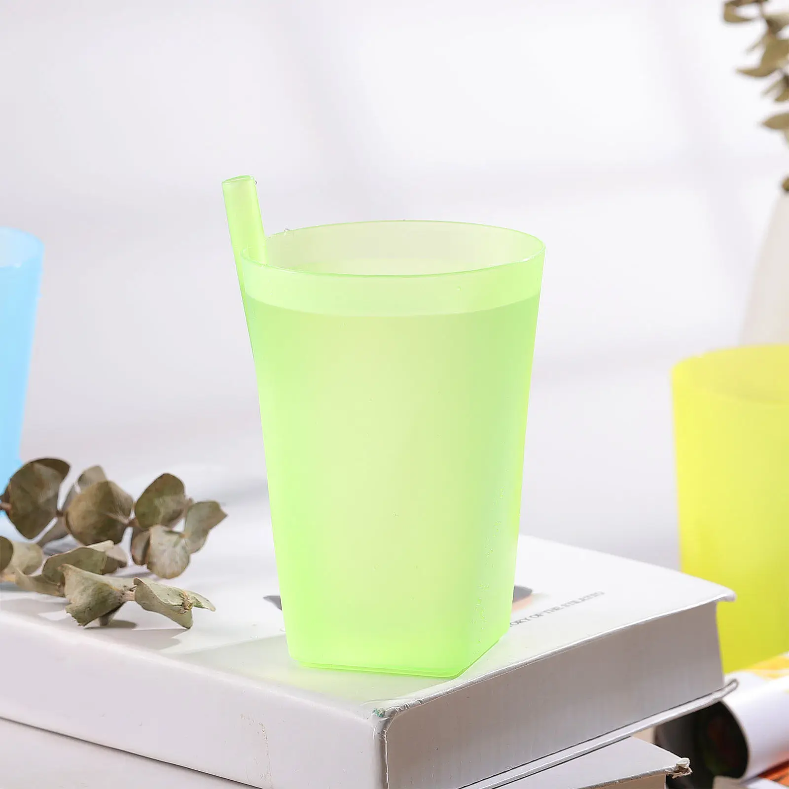 4Pcs Candy Color Sip Cups Premium Plastic Toddler Drinking Cups Built in Straw Smooth Rim Stackable for Home Picnic
