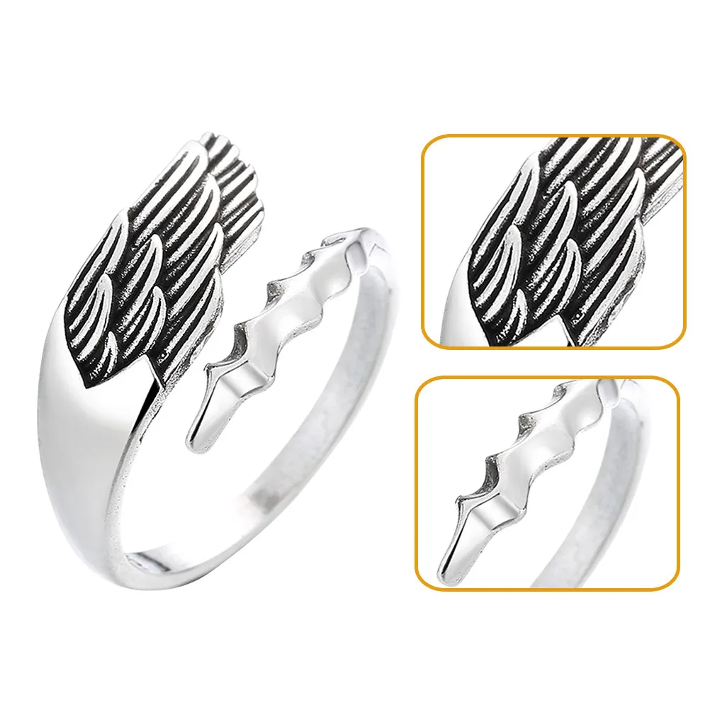 Anillo de Alas Ajustable Estilo Abierto, Accesorio de Ala de Ángel de Protección Espiritual para Mujer, Joyería Estética de Moda