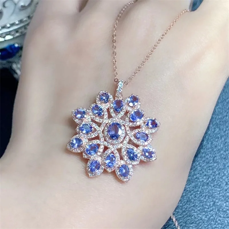 S925 Sterling Silver Natural Tanzanite Pendant for Women Anniversary Birthday Gift Gourgeous with Certificate
