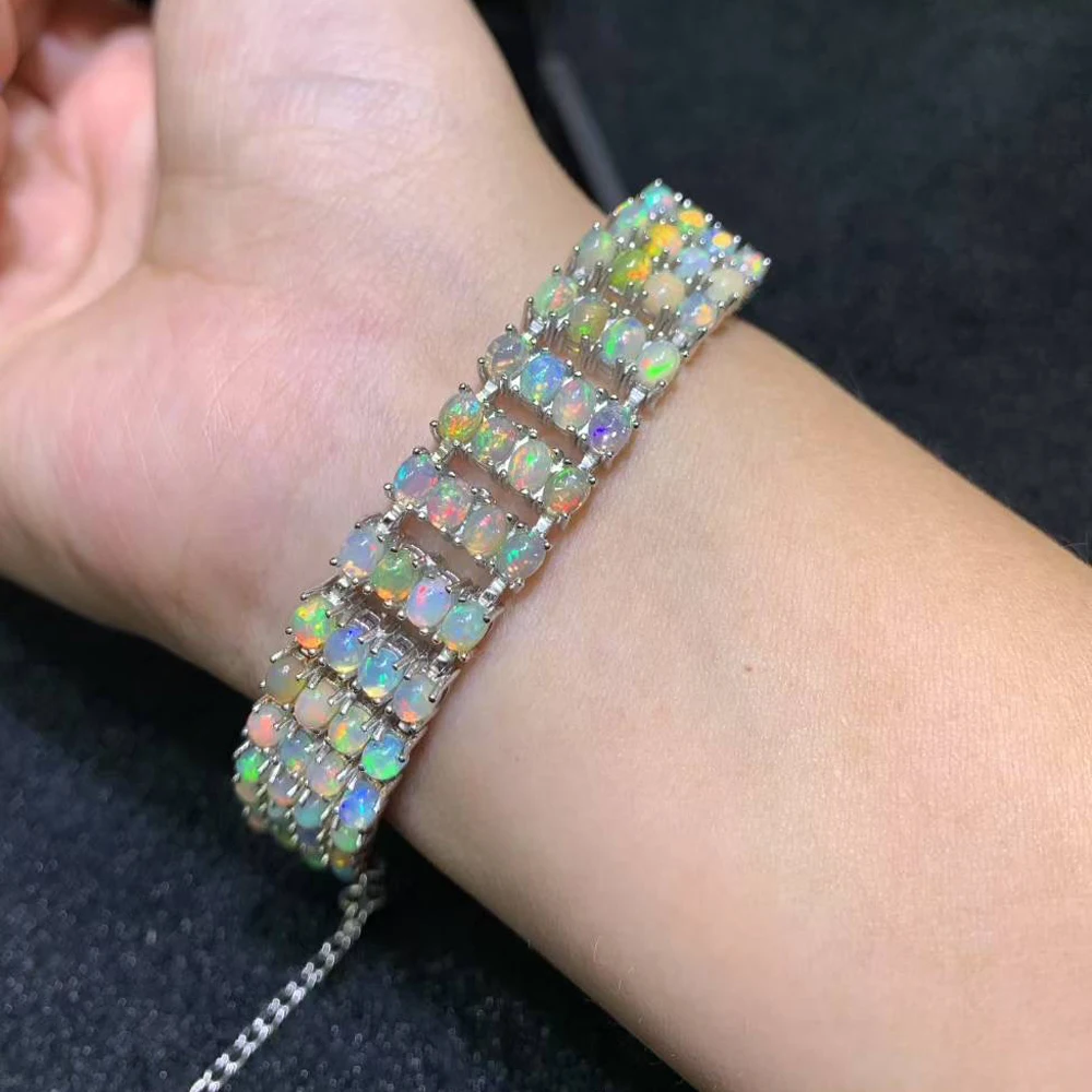 

Luxury Natural Opal Multi Row Bracelet 925 Silver Good Quality Ethiopian Blacke Opal Gemstone 3*4mm for Women Party Jewelry Gift