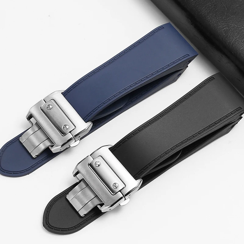 ل كارتييه كبير سانتوس ساندوز سانتوس 100 سيليكون حزام الساعات مقاوم للماء الرجال حزام ساعة مطاطي اكسسوارات 23 مللي متر 25 مللي متر سوار