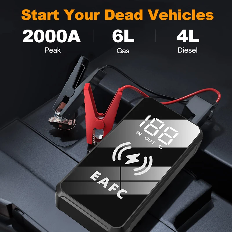 EAFC 2000A Car Jump Starter Power Bank Battery Booster 12V Auto Emergency Starting Device for Petrol Diesel 6.0L/4.0L PowerBank