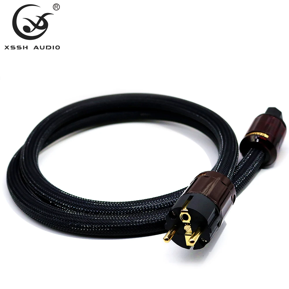 Audio Wire XSSH Hi-End Hifi Amplifier 16.5mm 3Core OFC Pure Copper Schuko EU+IEC Female Male Gold Plated Plug Power Cable Cord