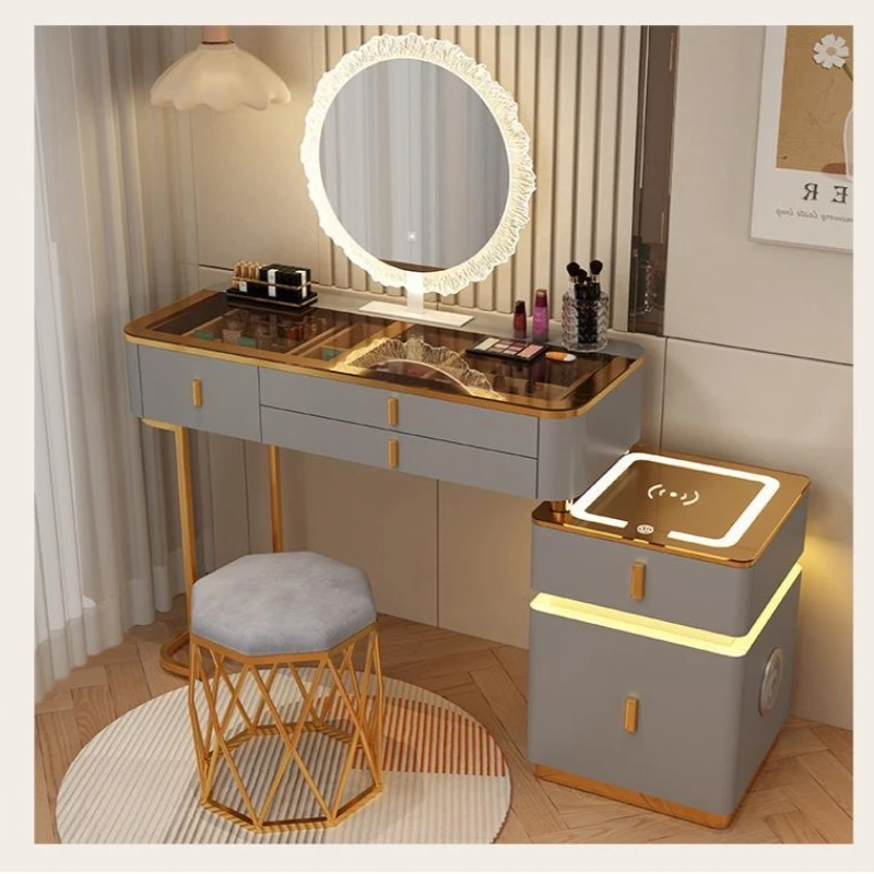 

Intelligent chest cabinet makeup table integrated light luxury rock slab modern simple makeup table bedroom