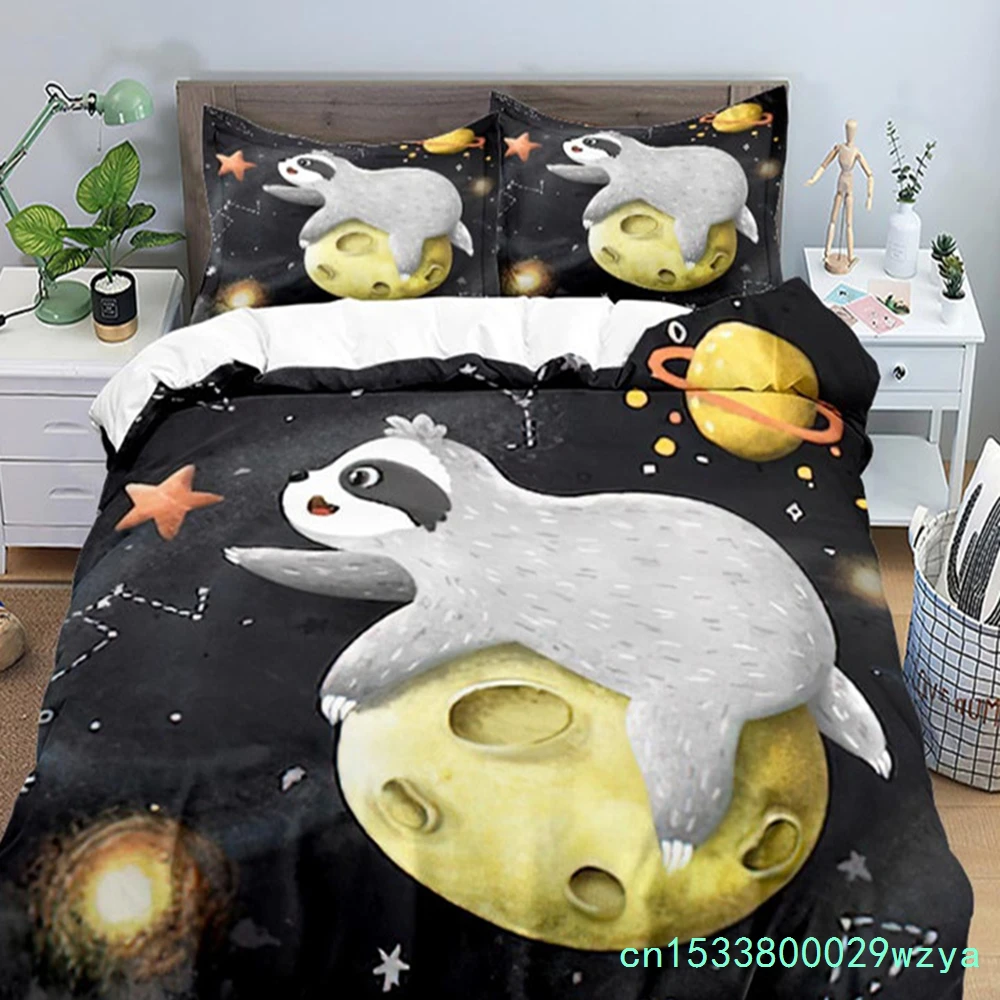 Lovely Sloth Duvet Cover Set Cartoon Animal Bedding Set For Girls Boys Teens Dorm Bedroom Decor Microfiber King Comforter Cover