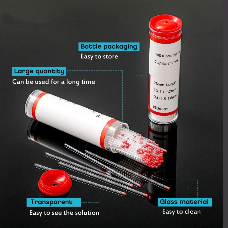 100 Pcs Glass Capillary Tubes 75 mm Micro Pipette Capillary Transfer Tube with 1.1 ID and 1.5 OD for Lab TLC Spotting