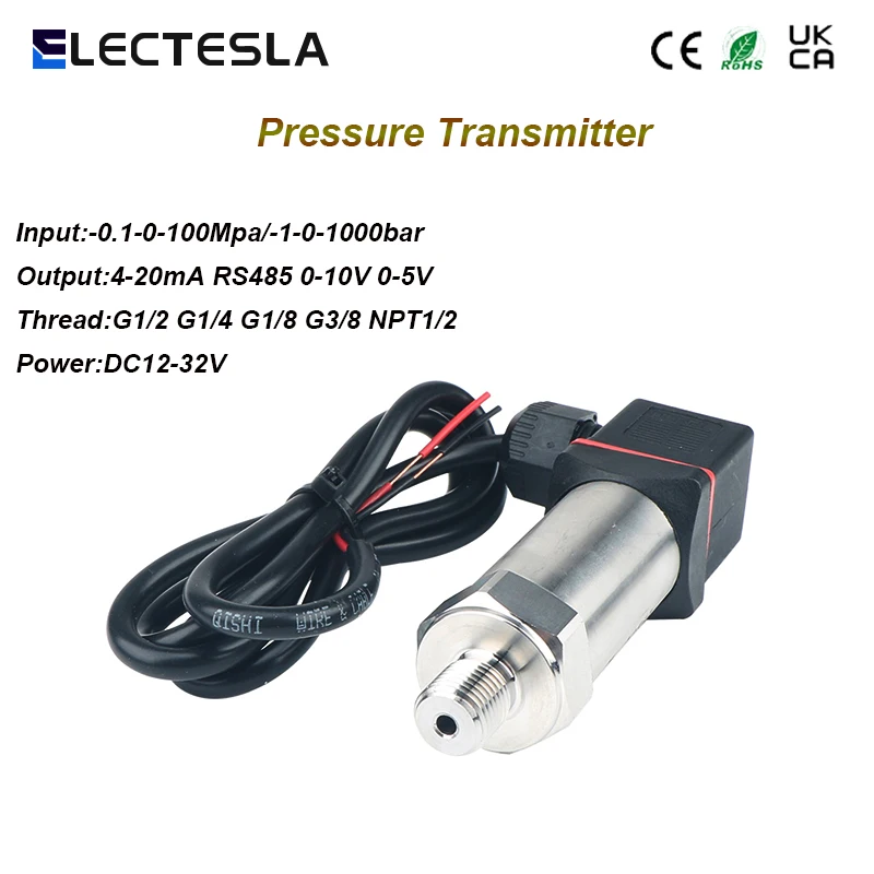 

Gas Liquid Pressure Sensor Water Pressure Oil Pressure Transmitter 4-20mA 0-10V RS485 Output -1-0-1000bar Input Power DC24V