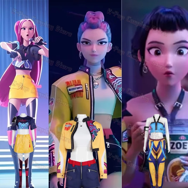 2025 KPOP 걸그룹 데빌 헌터즈 코스프레 의상 미라 조이 루미 화려한 드레스 유니폼 할로윈 파티 섹시 여성 코스튬