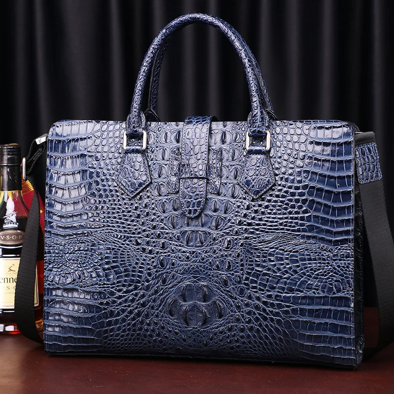 

New Genuine Crocodile Briefcase Patterned Messenger Luxury Brand Men Leather Bag Business Computer Large Handbag Men's Trend