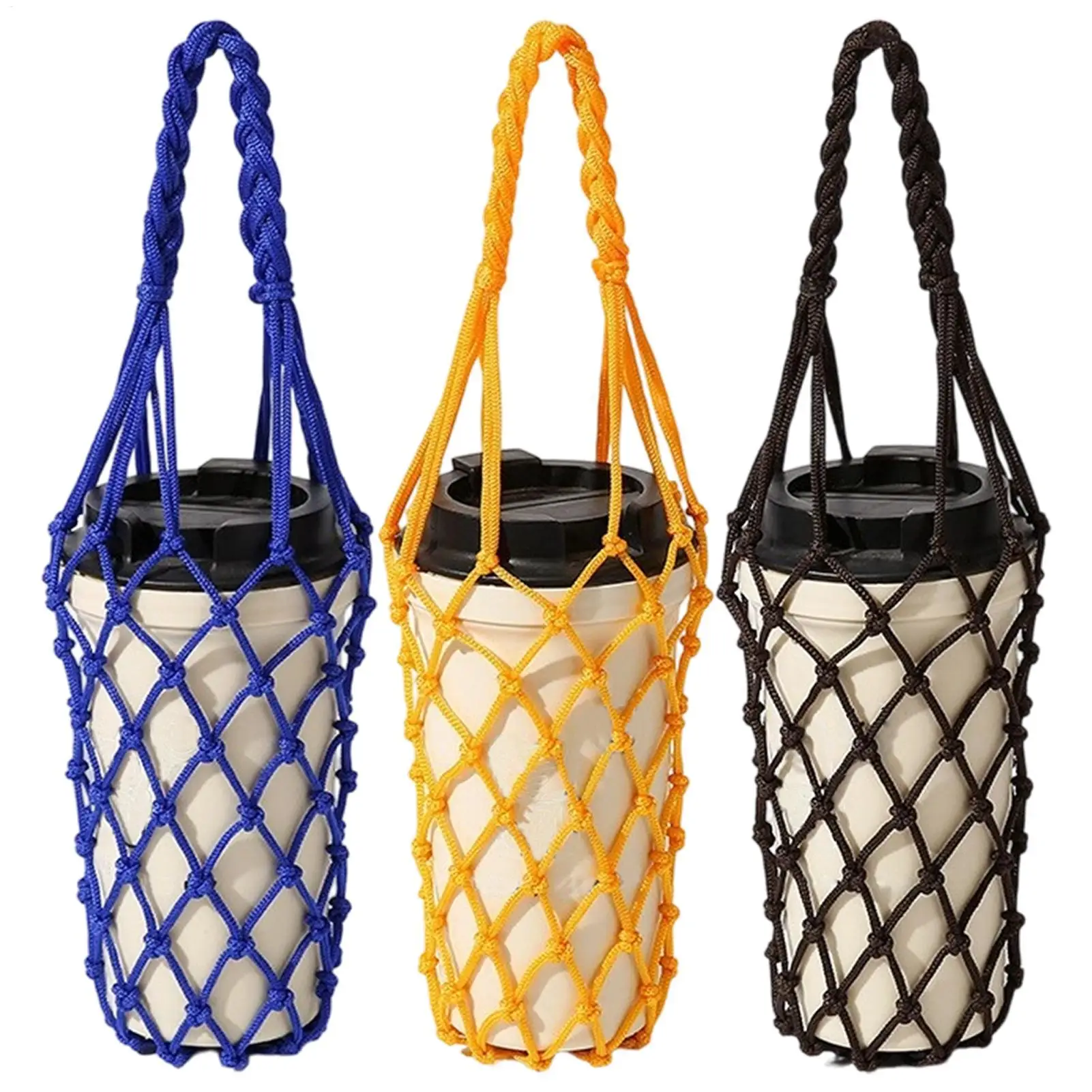 Water Bottle Carrier Bag Crochet Mesh Cup insulated woven water bottle mesh sleeve for Camping Hiking Picnic Travel