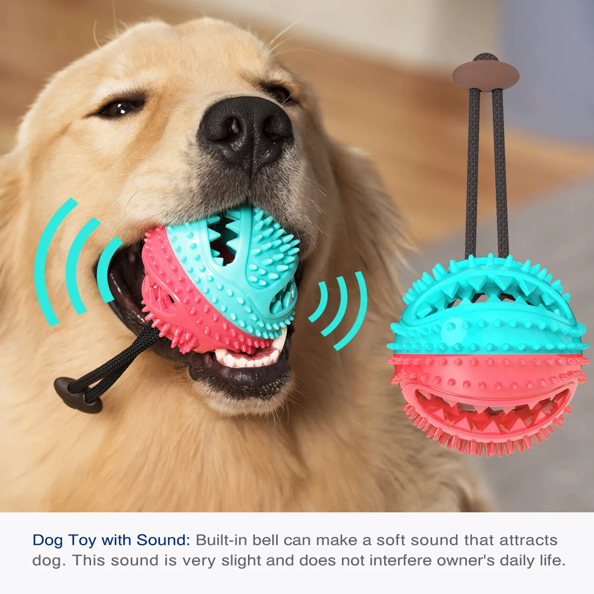 Durable Rubber Treat Dispensing Dog Chew Ball Built-in Bell Sound Teeth Cleaning Molar Toy Interactive Puzzle Relief Play Ball