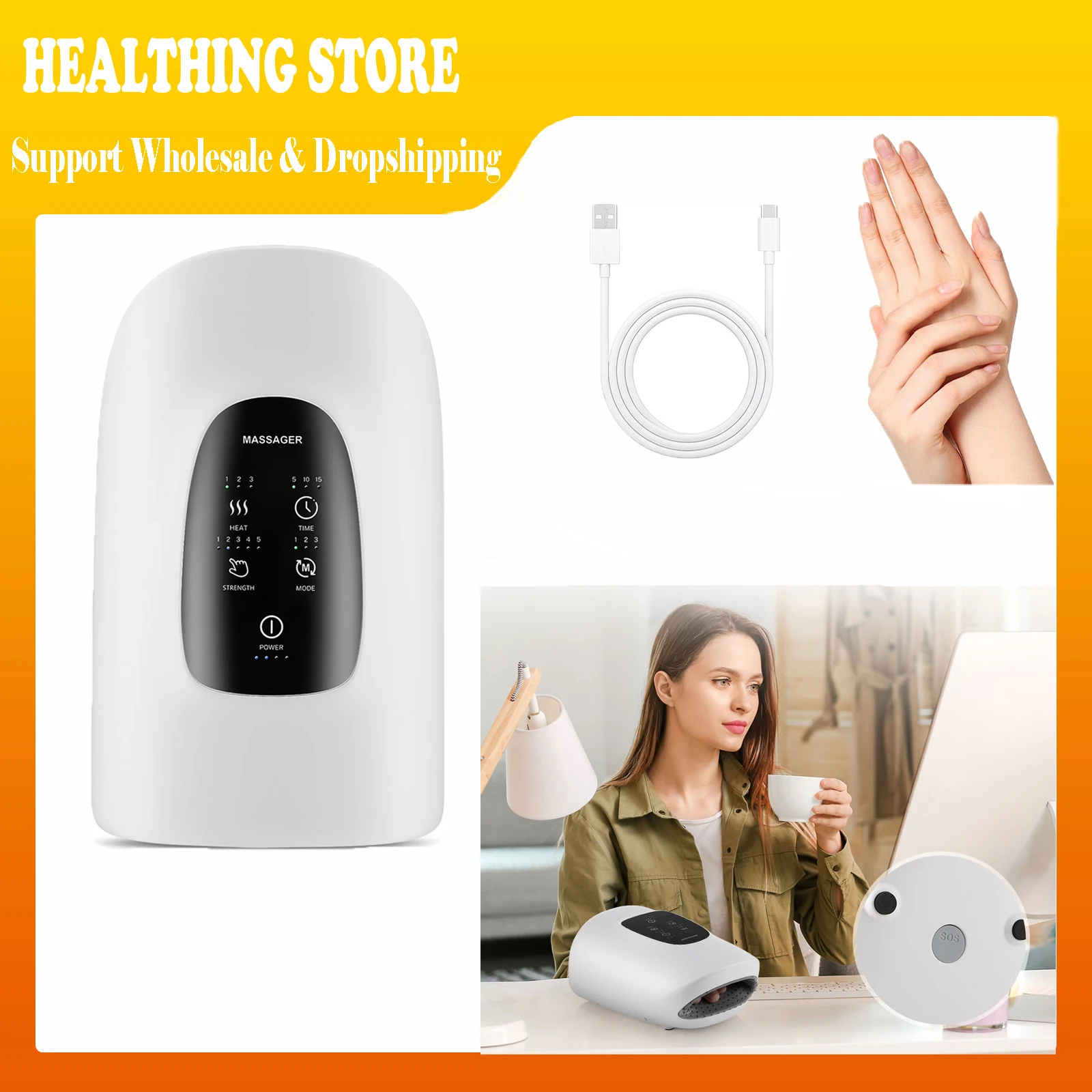 

5 Intensity Modes 3-Level Heat All-Directional Deep Kneading Airbag Hand Massager Bump Heads for Enhanced Hand Cream Absorption