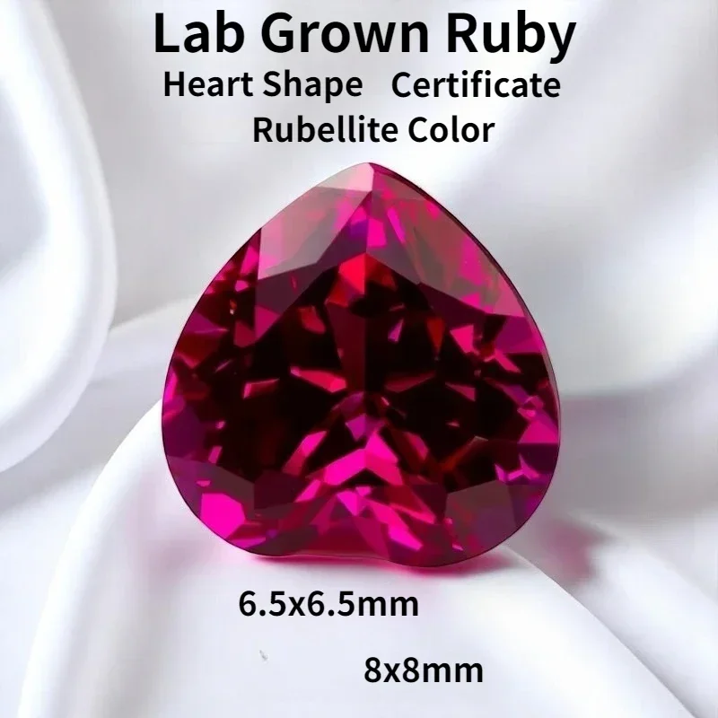 

Rubellite Color Lab Grown Ruby Heart Cut Extremely Shiny Quality DIY Charms Ring Necklace Earrings Materials Certificate