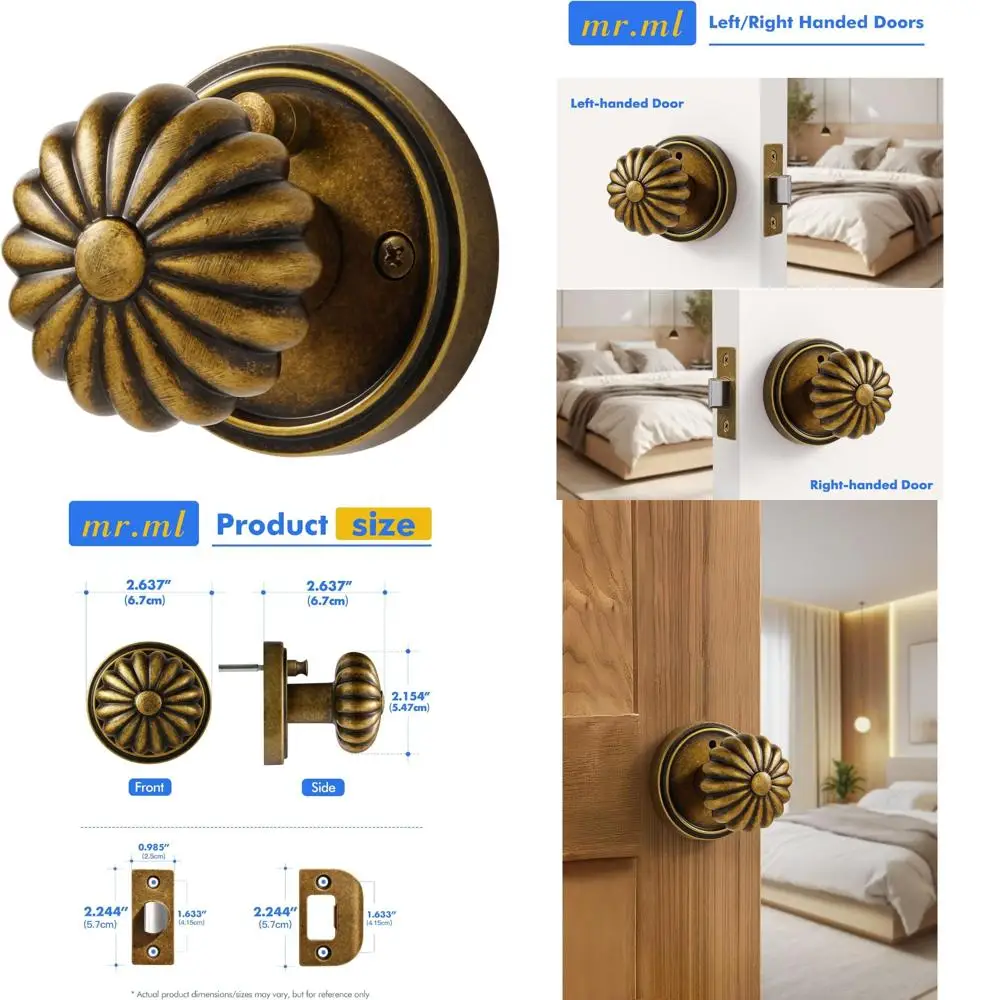 

Antique Brass Vintage Door Knobs - Retro Interior Door Handle for Bathroom & Bedroom, Aluminum Alloy Knob with Classic Style