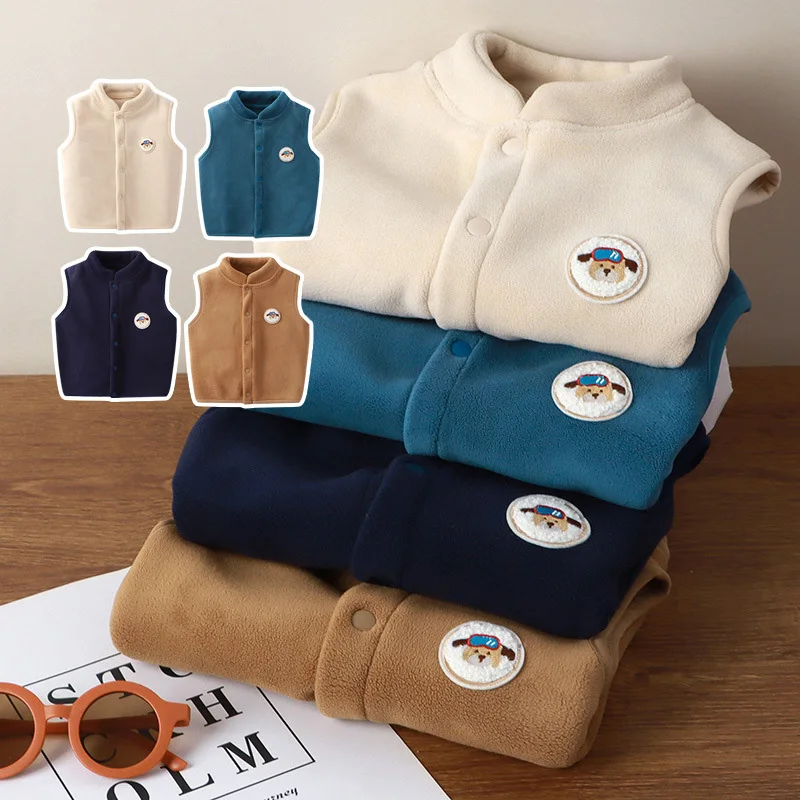 Cartoon Puppy Children's Vest Girls Boys Outer Wear Coat Spring Autumn Baby Clothes Infant Velvet Thickened Cardigan Vests New