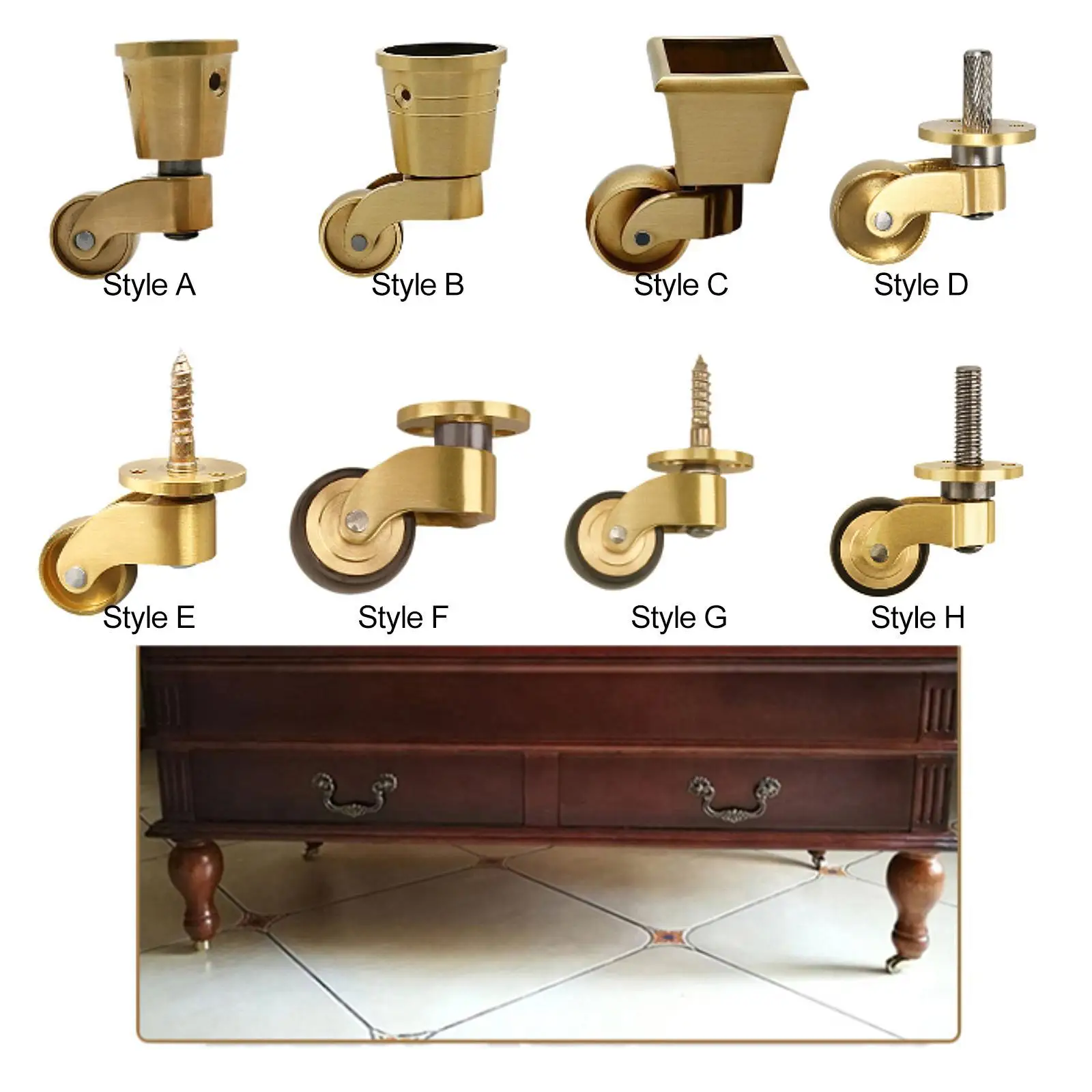 Gambe per mobili con ruota girevole in ottone Hardware per mobili Tavolo in metallo per armadio solido