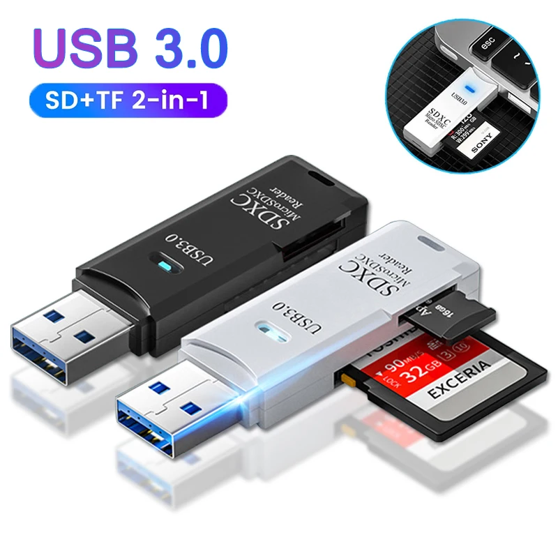 2in 1 USB 3.0 Card Reader USB2.0 To SD TF Memory Card Adapter For PC Laptop Accessories Flash Drive Card Reader Smart Cardreader