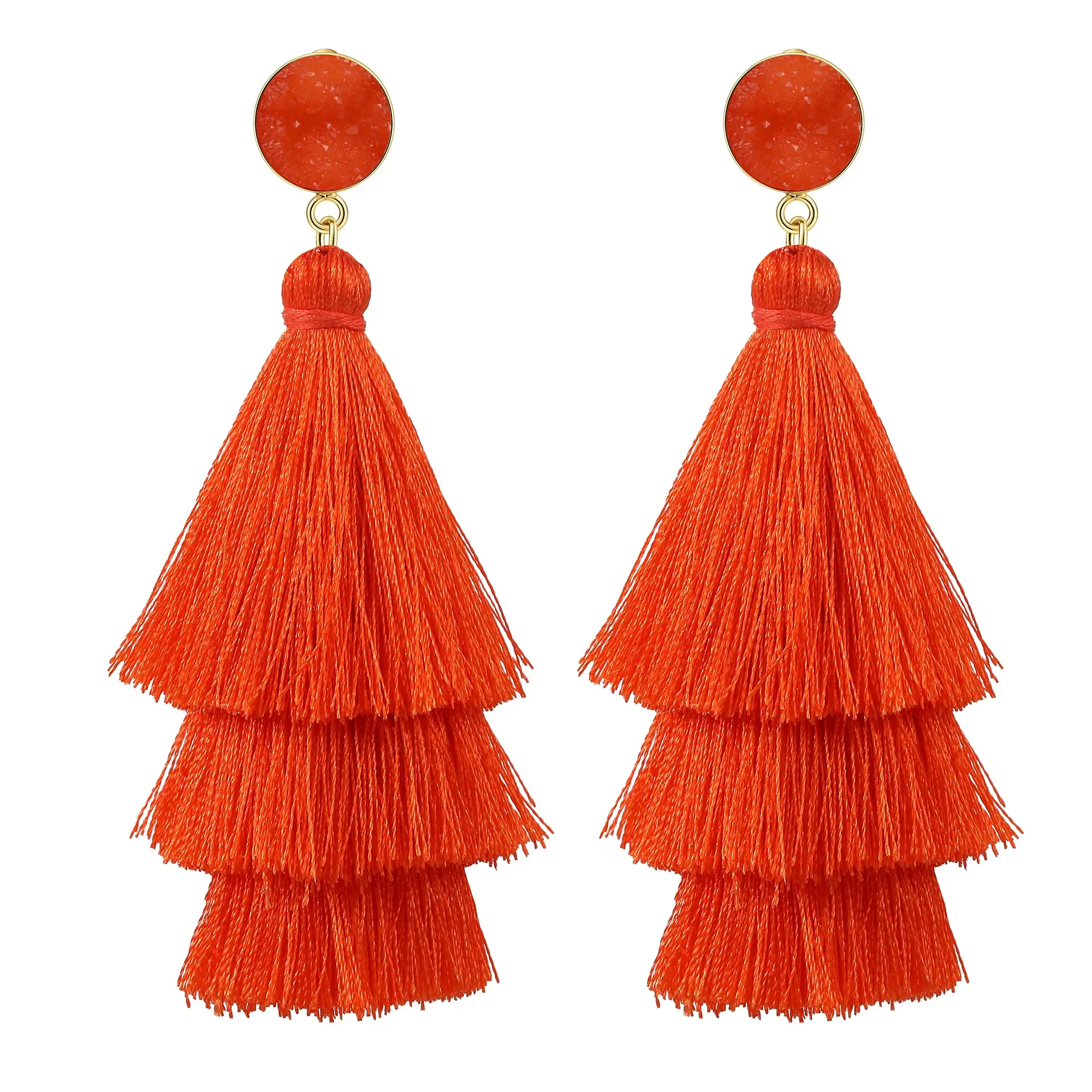 Eavva 3 Layered Tassel Earrings For Women Ethnic Long Fringe Solid Color Statement Dangle Earring with 925 Sterling Silver Post