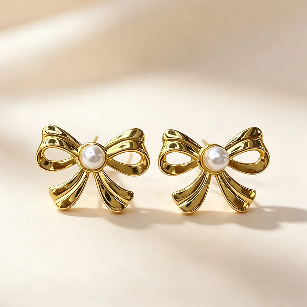 1par Micro Set Zircon Bow Pearl Pendant Earrings 2025 New Design Jewelry For Womens and Girls Fashion Ear Accessories