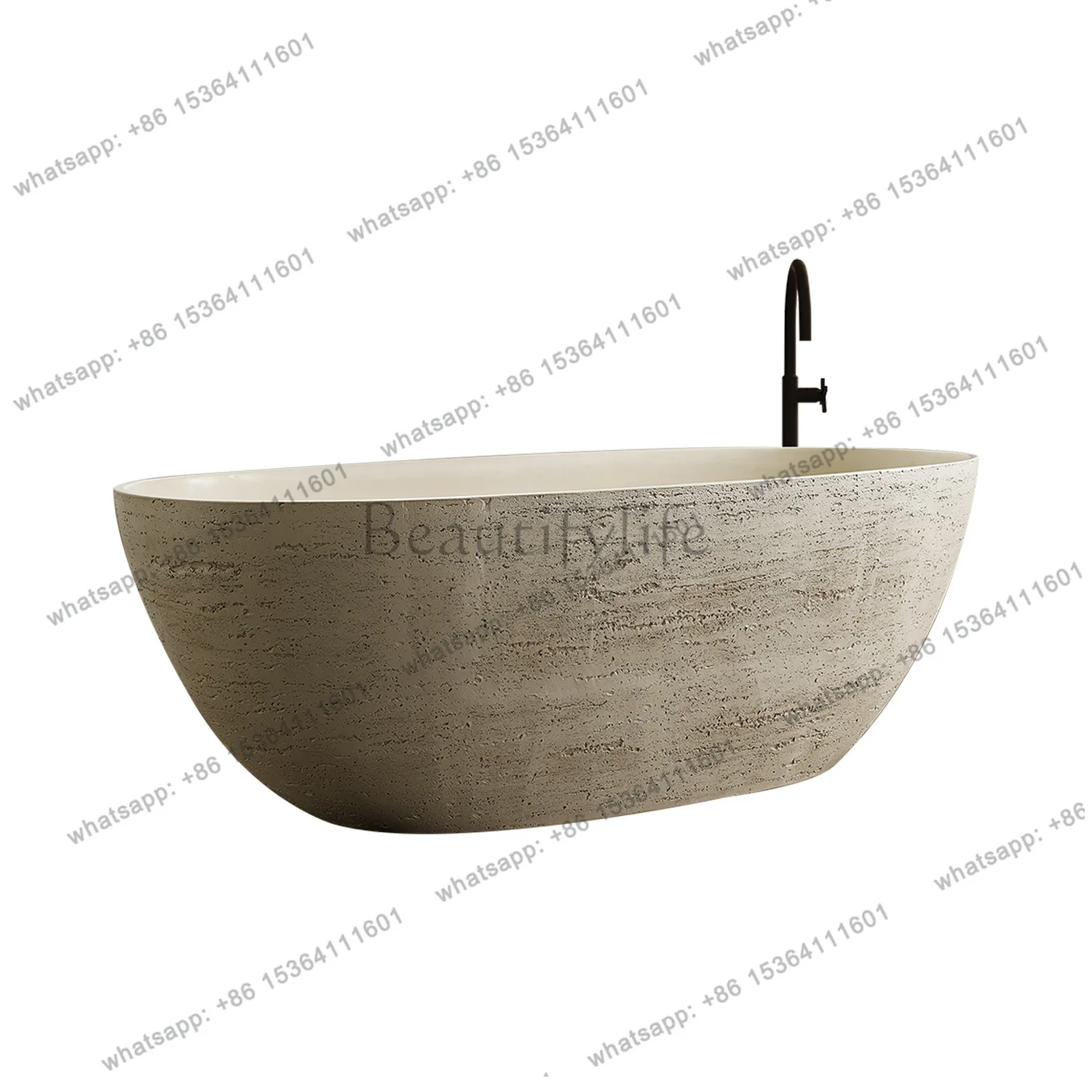 French Flaxen Egg Travertine Bathtub Hotel Independent Creative Art Personality Luxury Bathtub