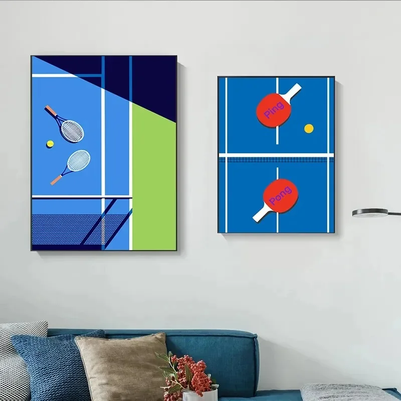 Minimalist Sport Football Basketball Tennis Court Canvas Painting Ball Wall Art for Modern Living Room Home Decor