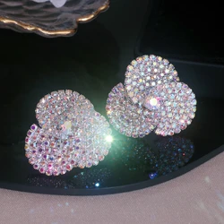 New Design Sweet Rhinestone Flower Stud Earrings for Women Shiny Colorful Crystal Earrings Fashion Korean Wedding Party Jewelry