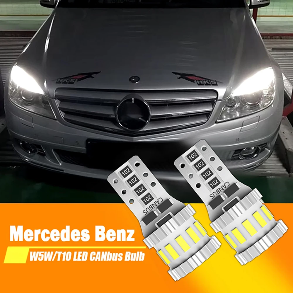 

2x For Mercedes Benz C-Class W203 W204 C63 C200 C180 LED Clearance Light Bulb Parking Lamp W5W T10 168 192 Canbus No Error White