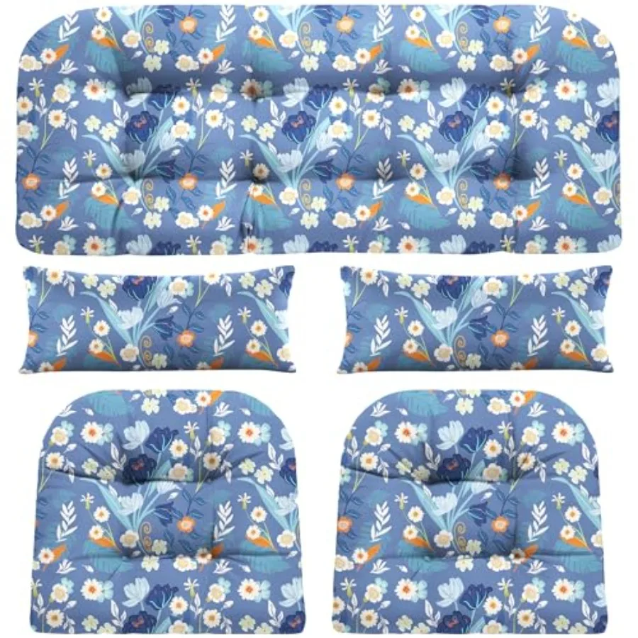 

Wicker Chair Cushions of 5 Pieces Waterproof Outdoor Loveseat Cushion for Wicker Furniture 1 Love Seat Cushion 2 U-Shape and 2