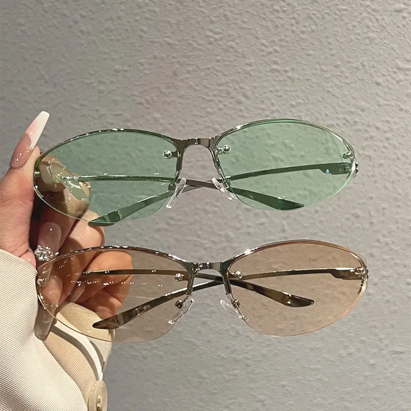 Neue Y2K Girl Technologie Mode Sonnenbrille Metall Cat-Eye Sonnenbrille für Frauen Trendige Marken-Brille für Männer Outdoor-Reise-Brillen – Detail 9