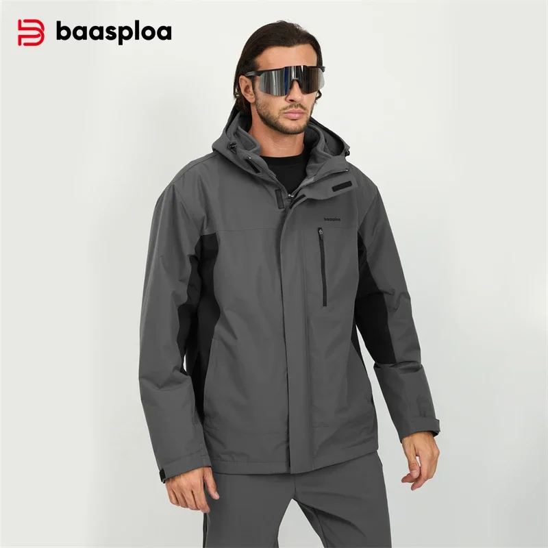 Baasploa-Veste Coupe-Vent à Capuche pour Homme, Doublure Intérieure Décontractée Smile, Combinaison Homme, Extérieur, Escalade, Trekking, Imperméable, 3 en 1