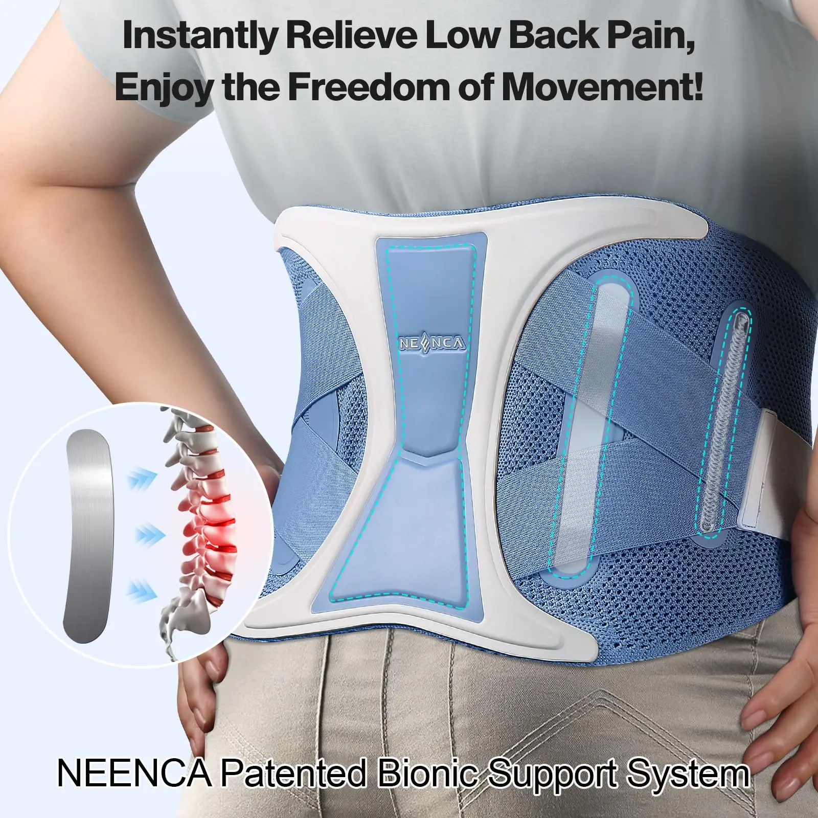 NEENCA Back Support Brace Adjustable Lumbar Support Belt Waist Wrap for Lower Back Pain Relief, Injuries, Sciatica, Scoliosis