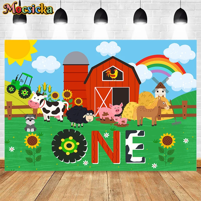 

1st 2nd Kids Birthday Party Photography Background Cartoon Farm Decoration Cake Smash Newborn Baby Shower Photo Backdrop Banner