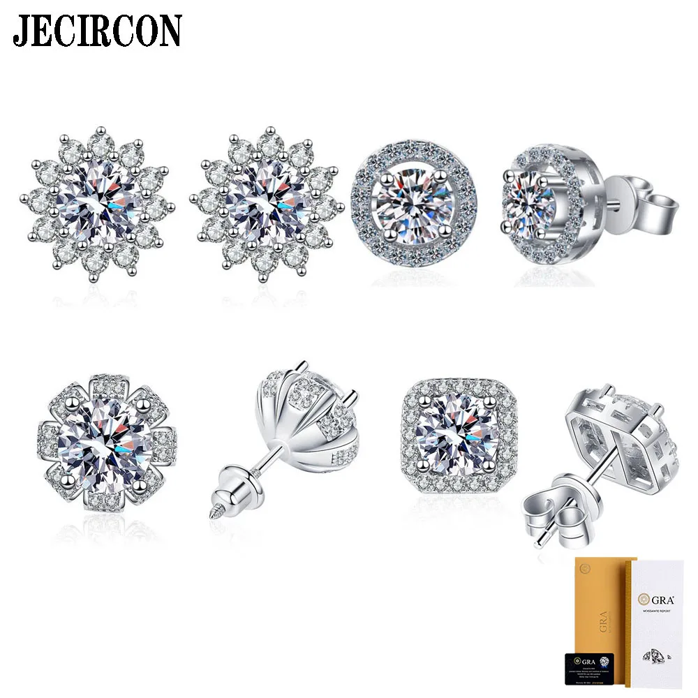 

JECIRCON Popular S925 Sterling Silver Moissanite Earrings Shiny 0.5/1 Carat Diamond Studs Exquisite Fashion Versatile Jewelry