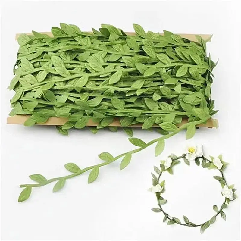 10M 20M Leaf Shaped Ribbon Artificial Green Leaves Ivy Vine Ribbon Roll For Scrapbooking DIY Craft Supplies Wedding Decoration