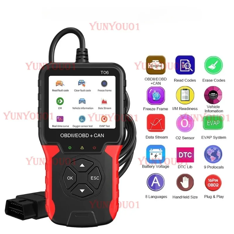 Auto Accessories Scanner T06 Check Engine System Code Reader Multi-language Support Car Diagnostic Tool Battery Tester