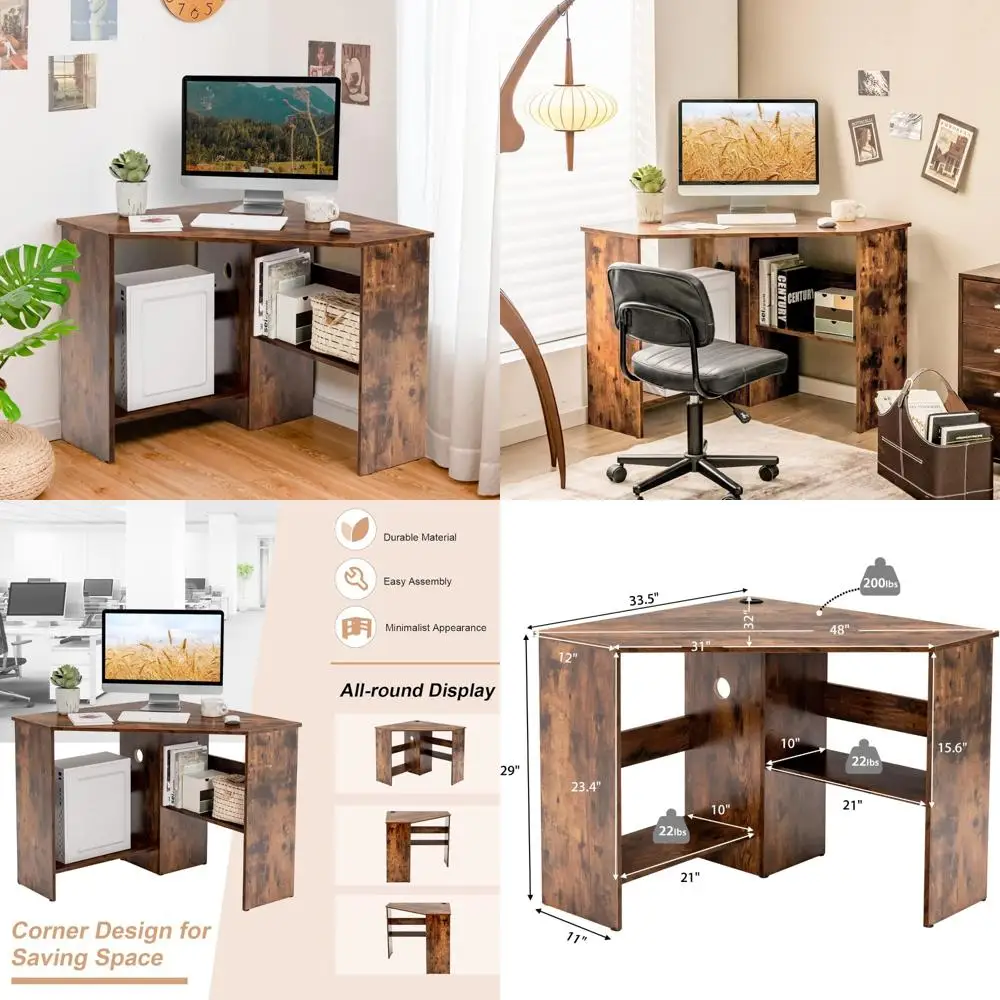 

Компактный треугольный угловой стол на 90 градусов для небольших помещений: туалетный столик для макияжа в спальне с полками для хранения и подставкой для процессора