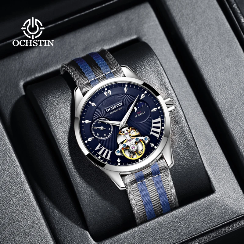 OCHSTIN-reloj mecánico de nailon para hombre, cronógrafo de ocio y minimalista, con movimiento mecánico, serie creativa, novedad de 2024