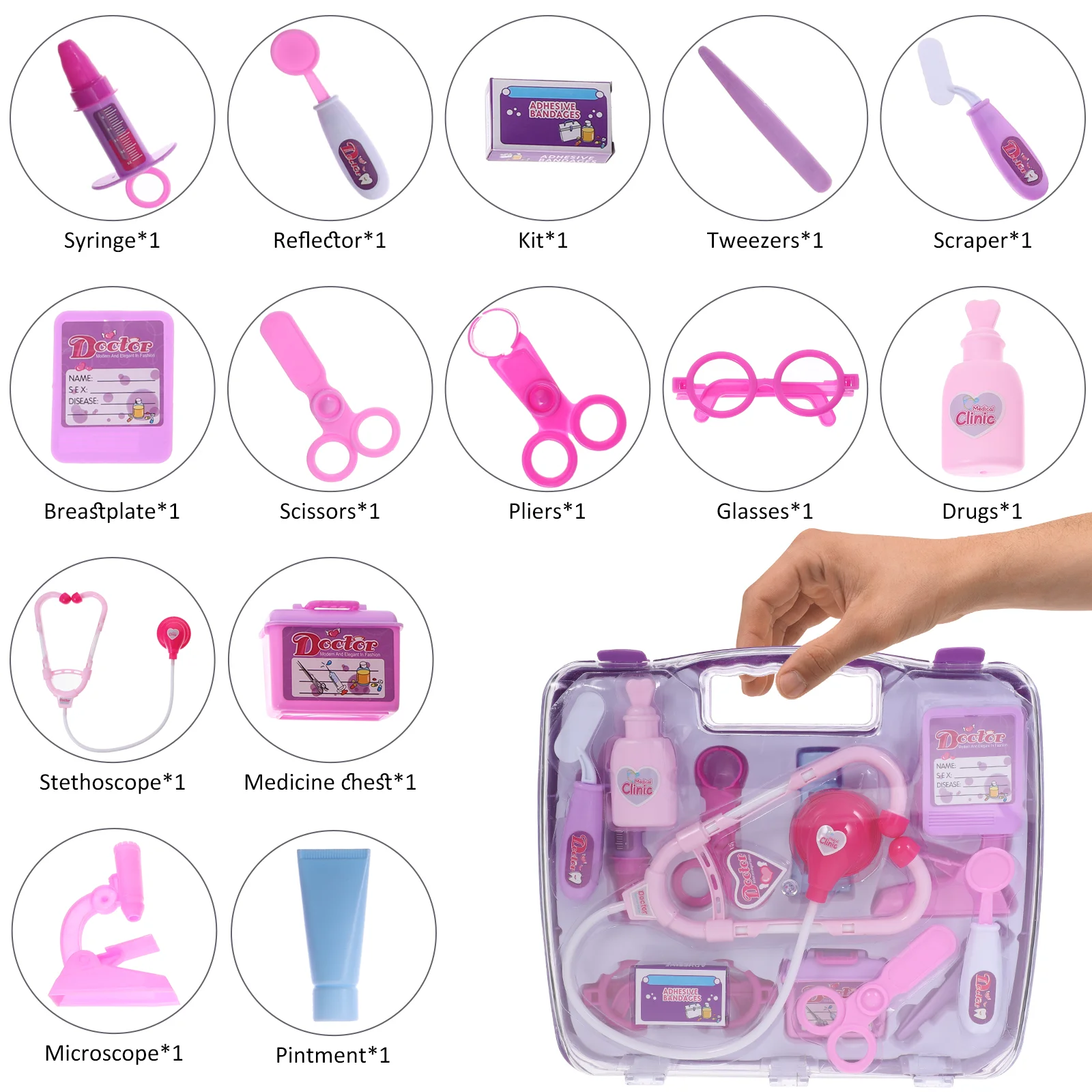 14 pçs conjunto de brinquedos médico brinquedos criança casacos para meninas crianças saco fingir jogar kit médico enfermeira