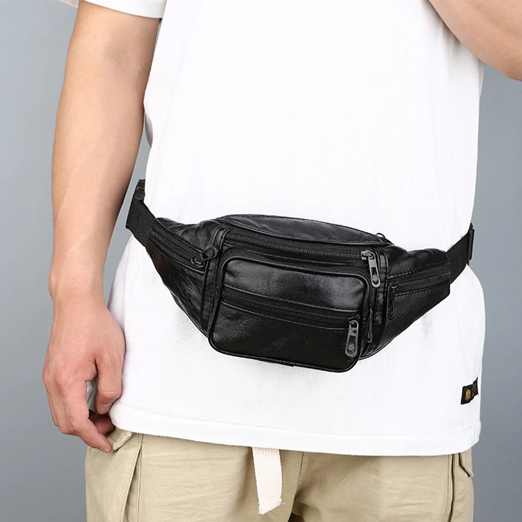 Pacotes de cintura de couro para homens Fanny Pack Bolsa para cinto, bolsa para telefone, mini bolsa de peito masculina, bolsa de couro com zíper