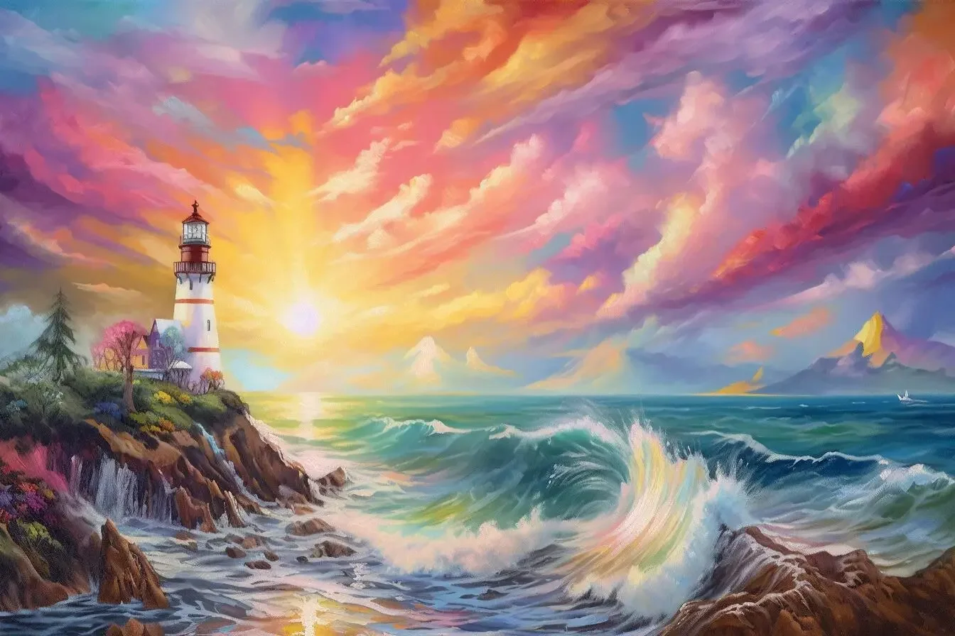 Sunature AB Diamond Painting Art Full Square Round Drills Light House Sea Wave Diamond Painting Kits (5-10 AB Colors)