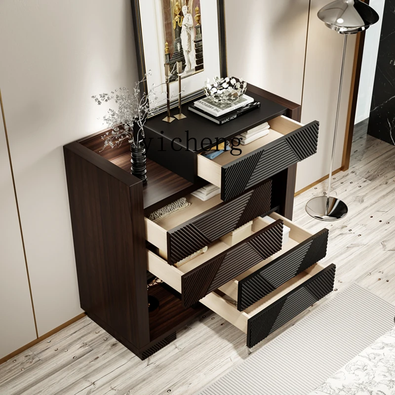 

XL1 light luxury chest of drawers walnut bedroom side cabinet retractable and adjustable foyer solid wood decorative storage
