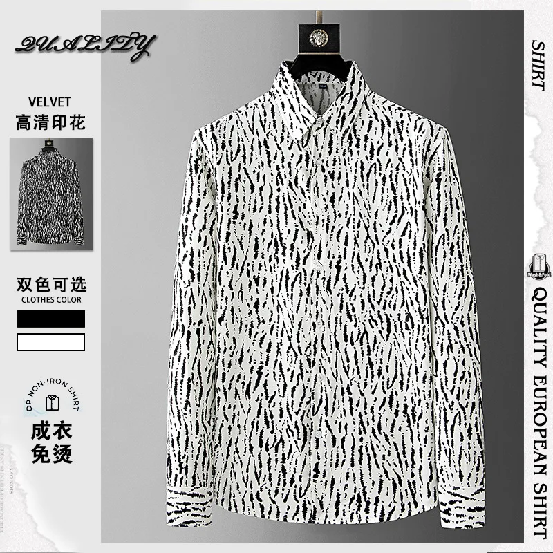 Men's Autumn Winter Striped  Shirt Loose Long Sleeve Casual Business Shirts Fashion Social Party Nightclub Blouse Men Clothing