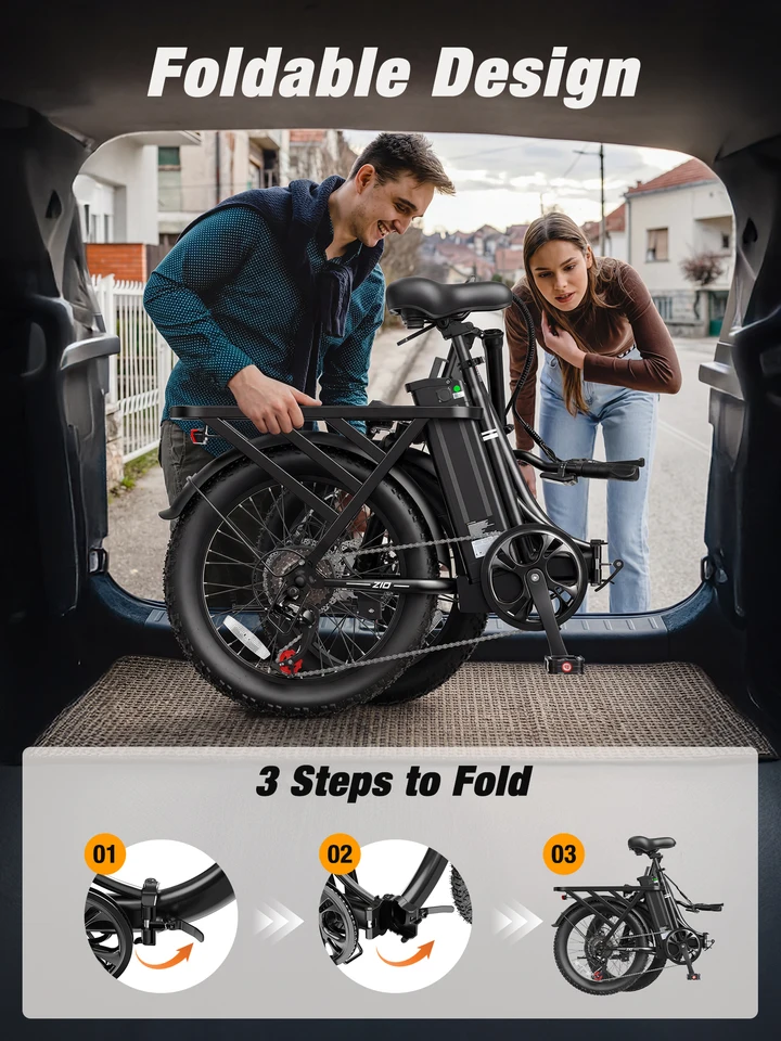Actbest Mars Folding Electric Bike for Adults, 1200W Peak Motor 48V 13.5Ah Battery, 20"×3" Fat Tire Commuter Ebike, 28MPH 65Mi,  7 Speed Foldable Electric Bicycle image 13