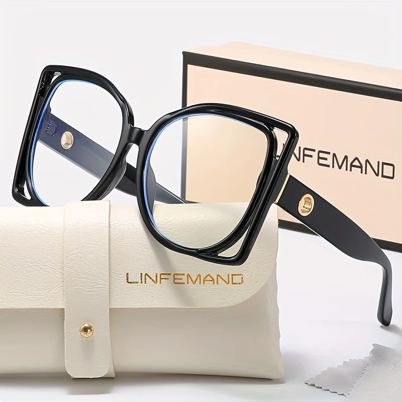 نظارات LINFEMAND العصرية ذات العدسات الشفافة المربعة الكبيرة للنساء، نظارات قراءة للمكتب، هدايا العيد #3
