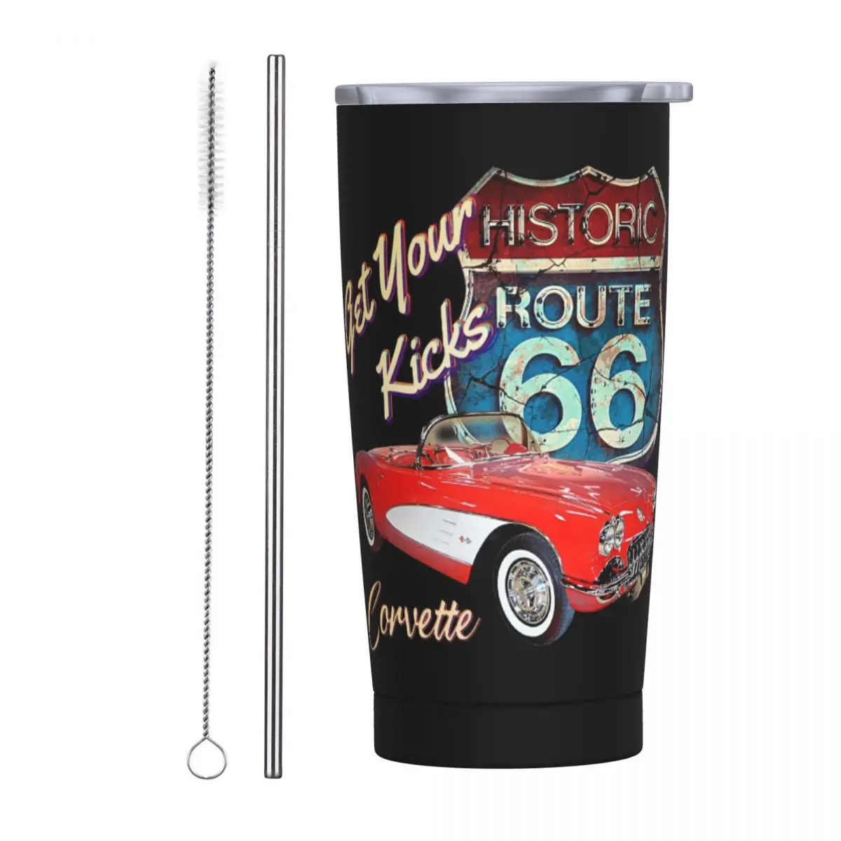 1956 Chevy Bel Air Car Street Hot Rod Antique Route 66 Stainless Steel Tumbler Mug Thermal Cold Cups Straw With Lid 20oz