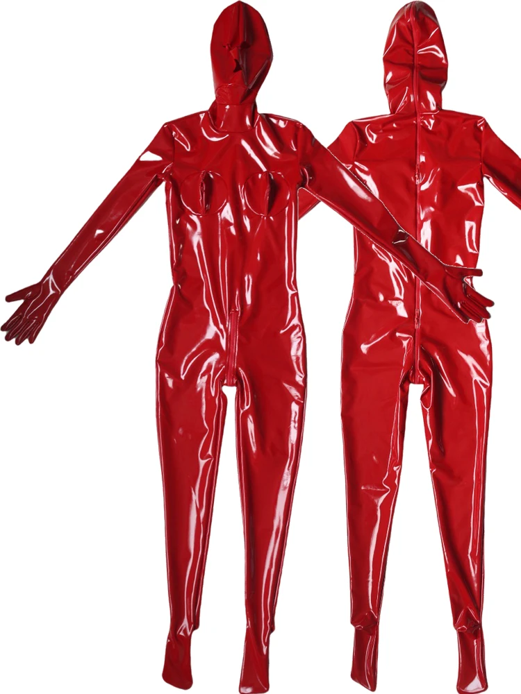 

Wet Look PVC Catsuit Bodystocking 3D Bust Shiny PU Leather Zipper Open Crotch Bodysuit Tights Leotard Conjoined Zentai Jumpsuit