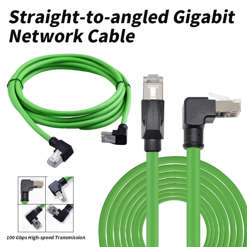 

90-градусный гигабитный кабель Ethernet CAT6A Profinet, промышленный экранированный сетевой провод RJ45, двойной изгиб, прямоугольная соединительная линия