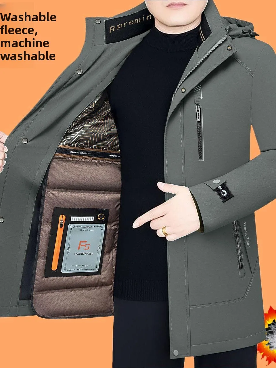 

Thiened Removable Inner Casual Warm Faionable Winter down Jaet Luxury Lightweight Hooded Coat for Middle-Aged Men